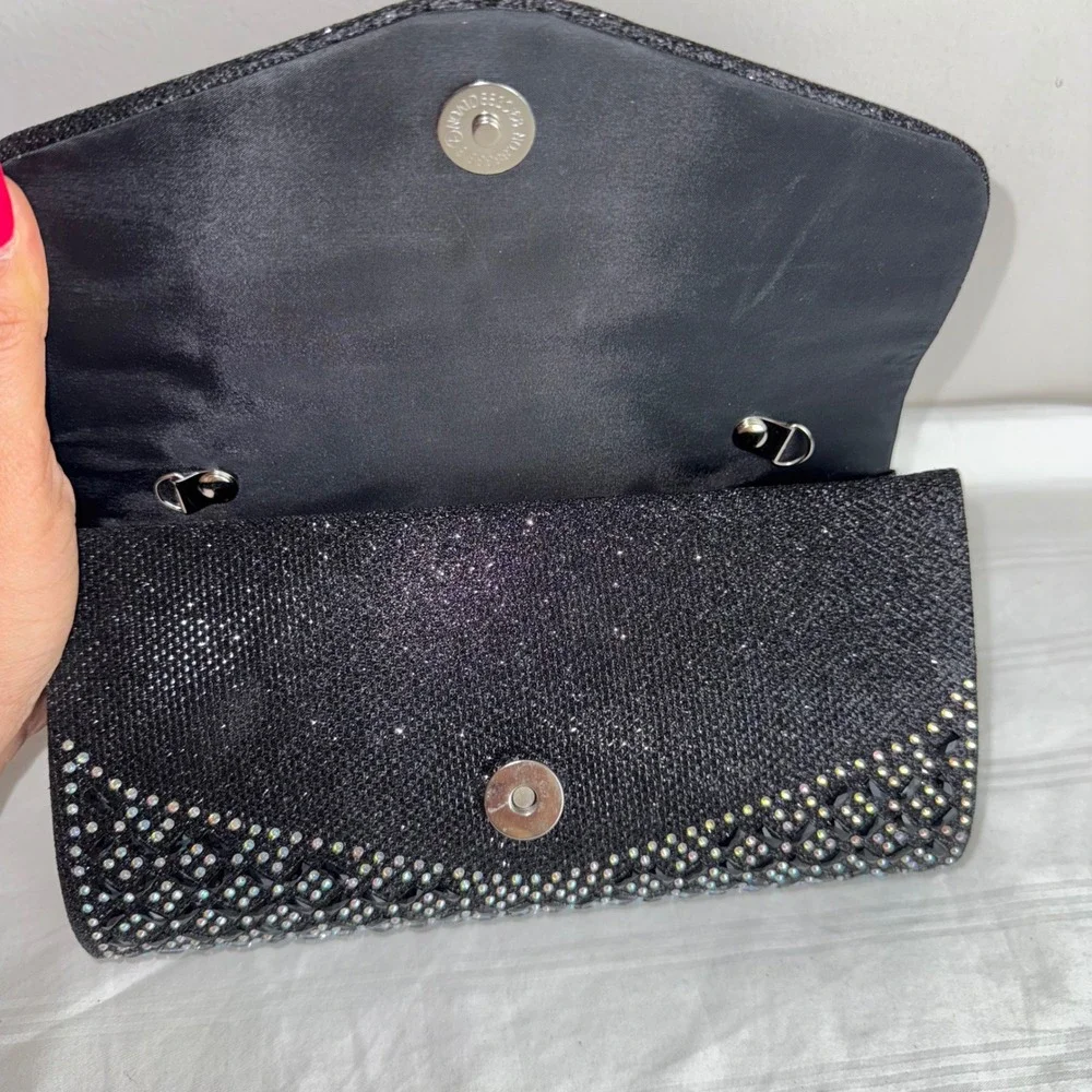 Elegant Black Beaded Rhinestone Evening Clutch Bag‎ Party Purse